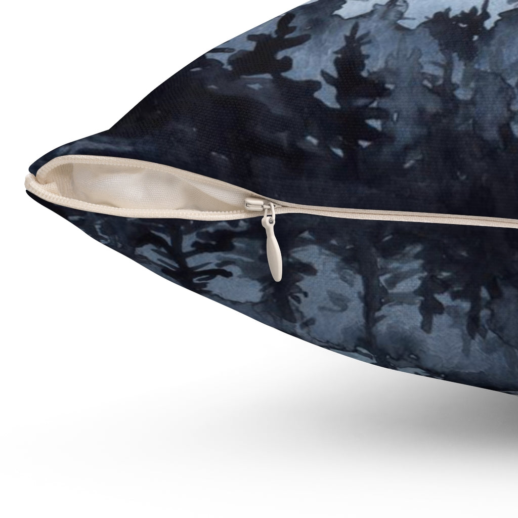 Whimsical Boho Pillow Cover | Pastel Blue Grey Navy Blue Forest Landscape