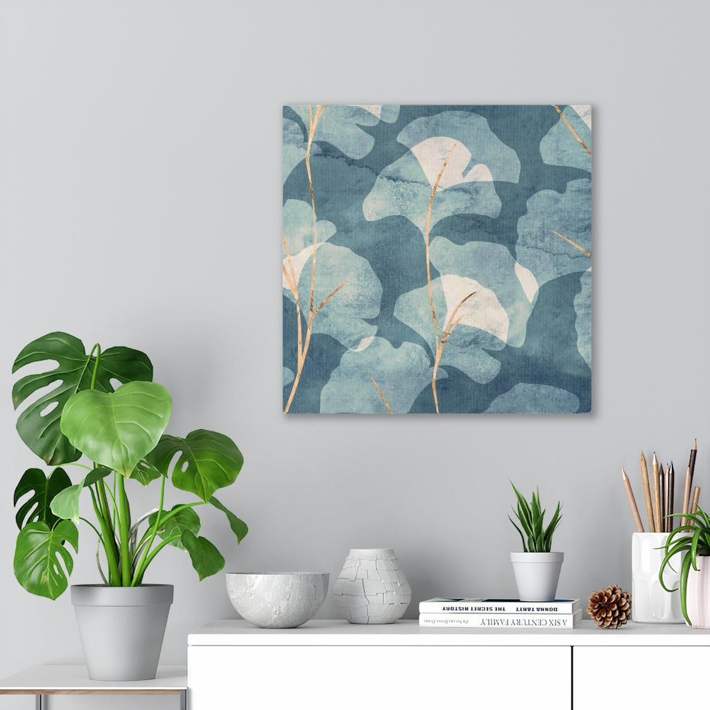 FLORAL WALL CANVAS ART | Blue Beige Ginko