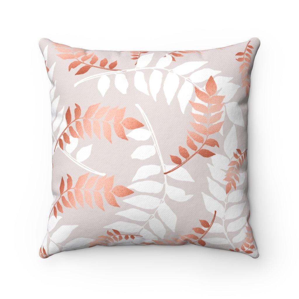 Boho Pillow Cover | Pink White Leaves | One Line Art