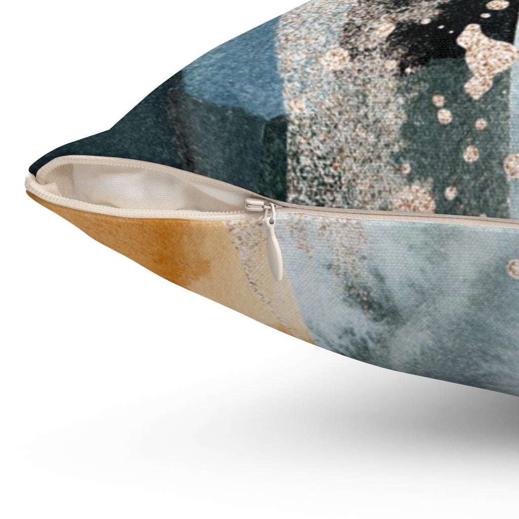 Abstract Pillow Cover | White Dusty Blue Mustard Gold
