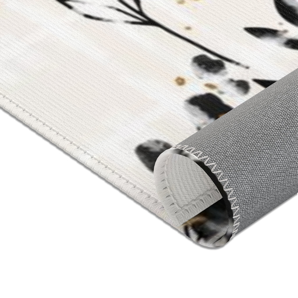 Floral Area Rug | Black Gold Beige Hygge