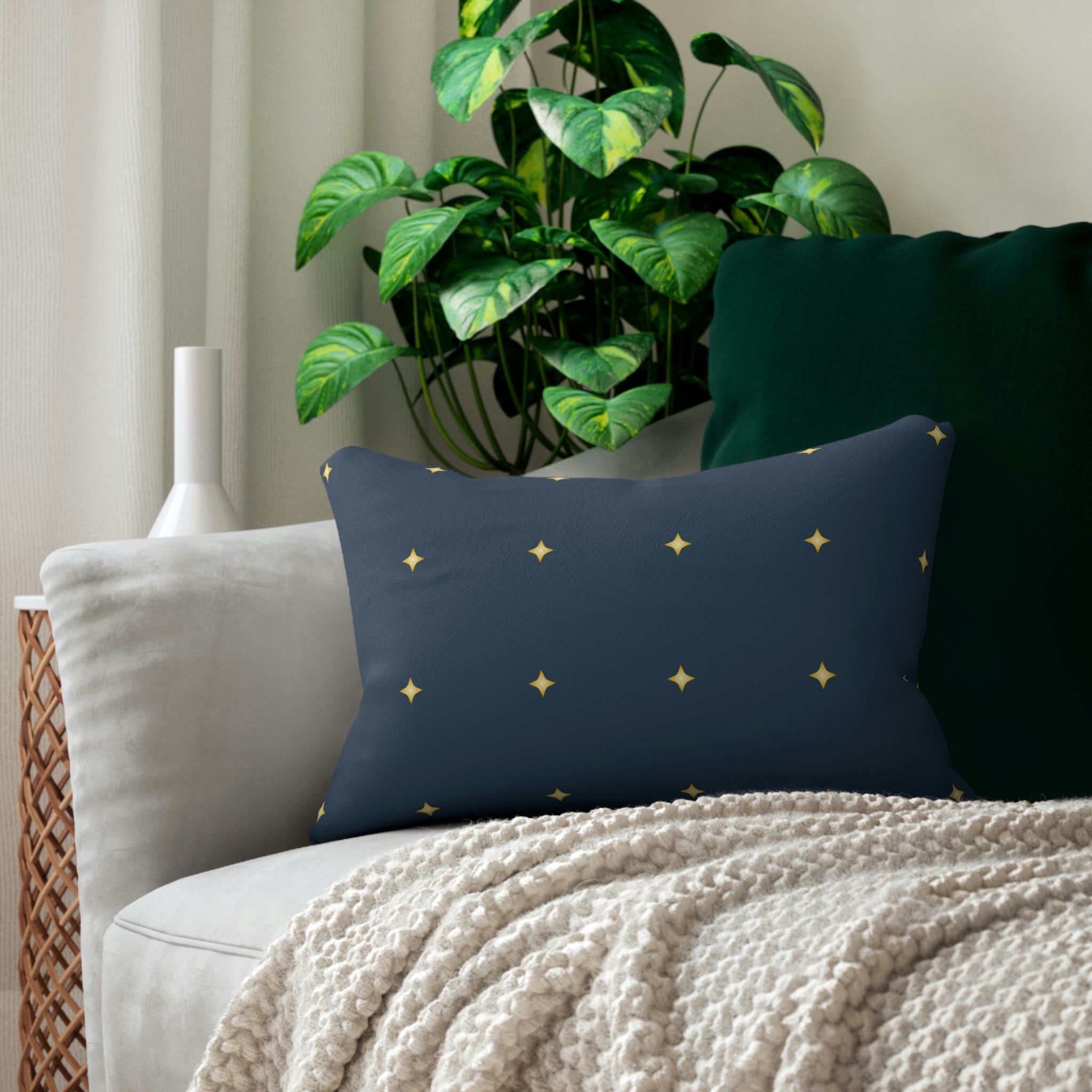 Mid Century Lumbar Pillow | Navy Beige Stars
