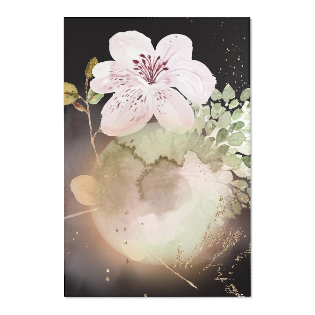 Floral Area Rug | Dark Blush Pink Green Gold