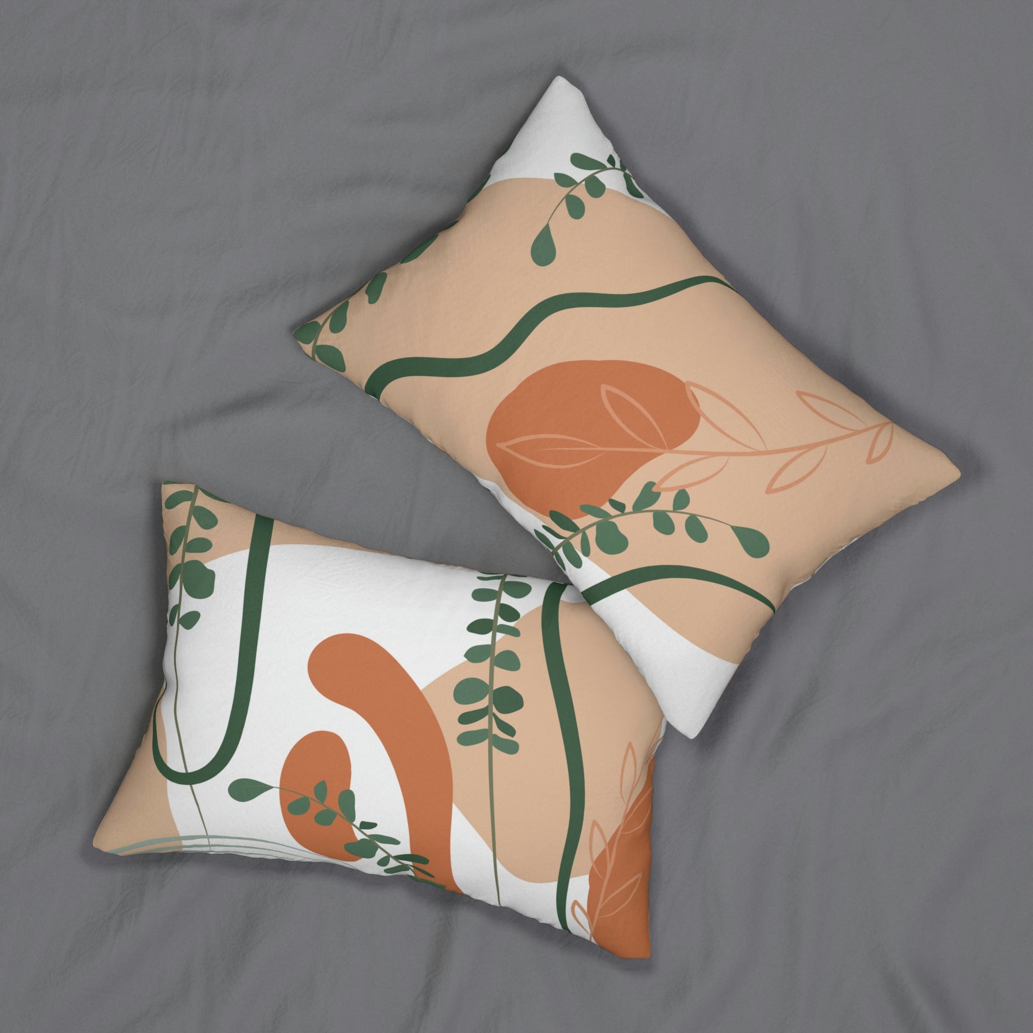 Boho Abstract Lumbar Pillow | Neutral Earthy Green Floral