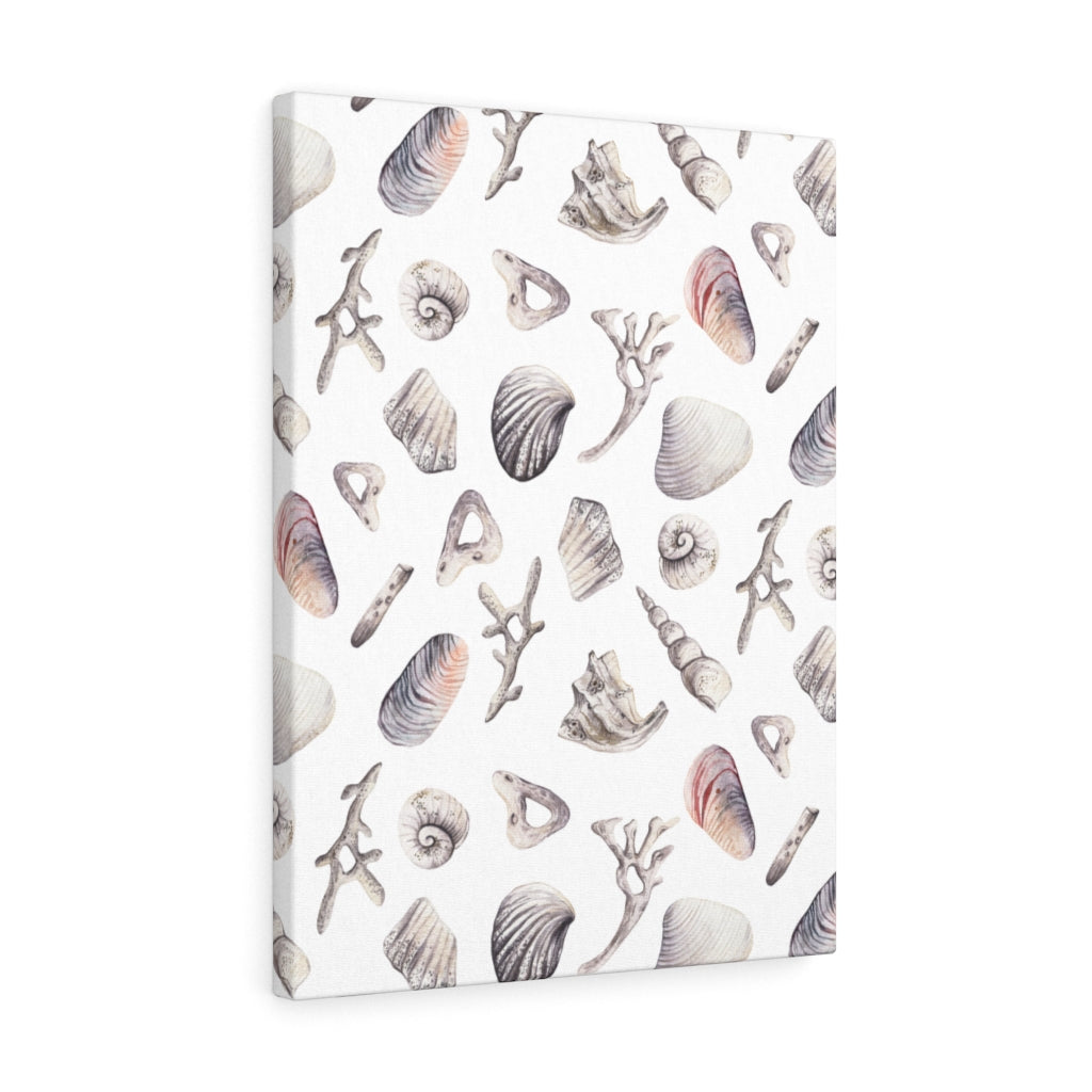WHIMSICAL CANVAS ART | White Blue Pink Seashells