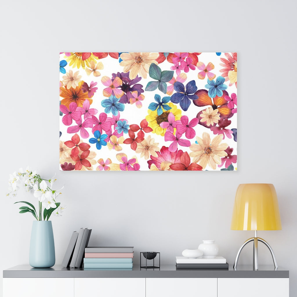 FLORAL WALL CANVAS ART | White Pink Orange Blue