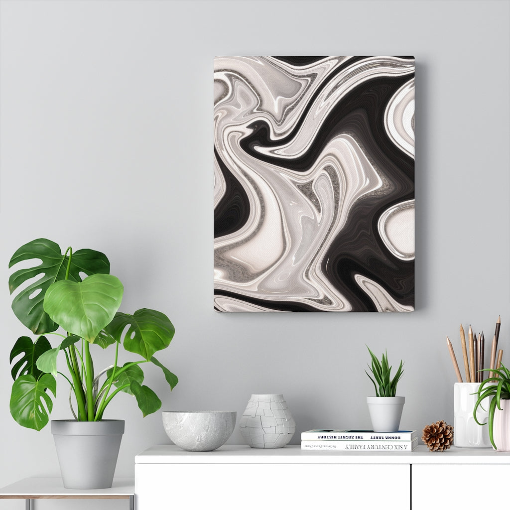ABSTRACT WALL CANVAS ART | Black White Silver