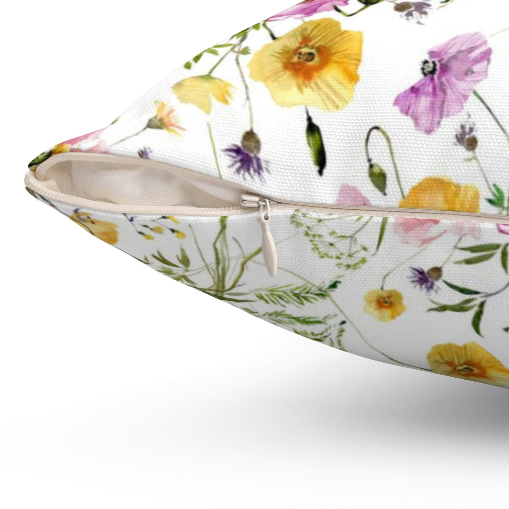 Floral Boho Pillow Cover | Colorful Poppies Pink Yellow Green White