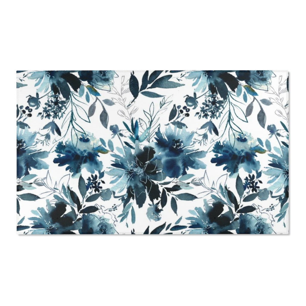 Floral Area Rug | Indigo Blue White