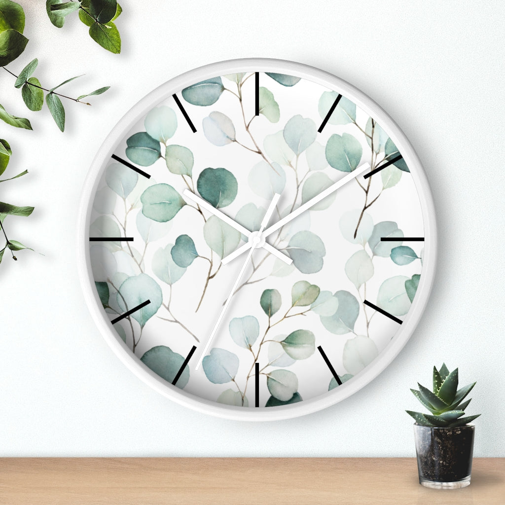 Wood, Floral Wall Clock, Eucalyptus 10"