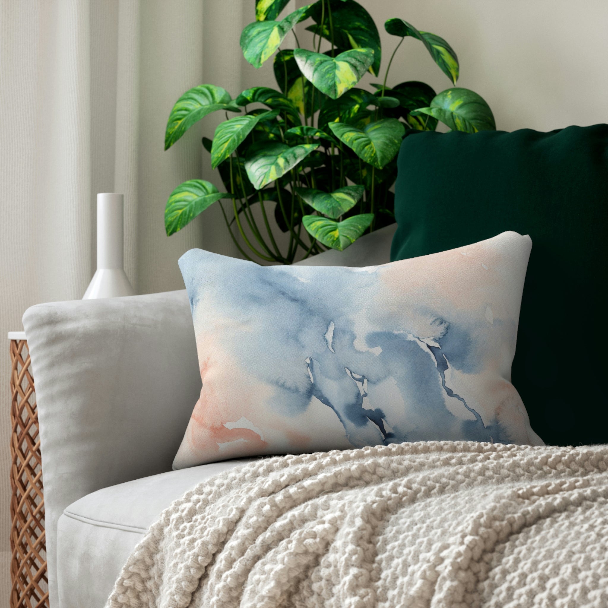 Abstract Lumbar Pillow | Blush Pink Blue Ombre