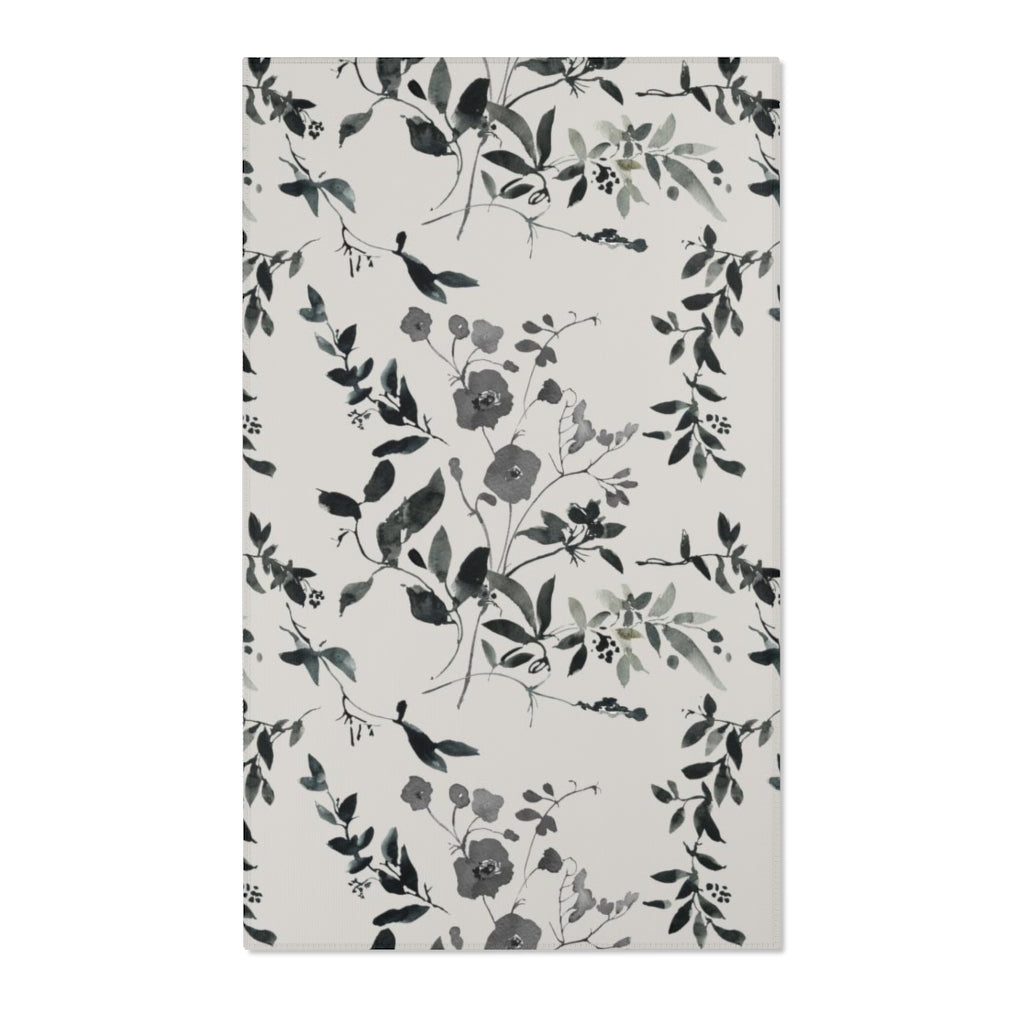 Floral Area Rug | Black Beige Sienna Leaves