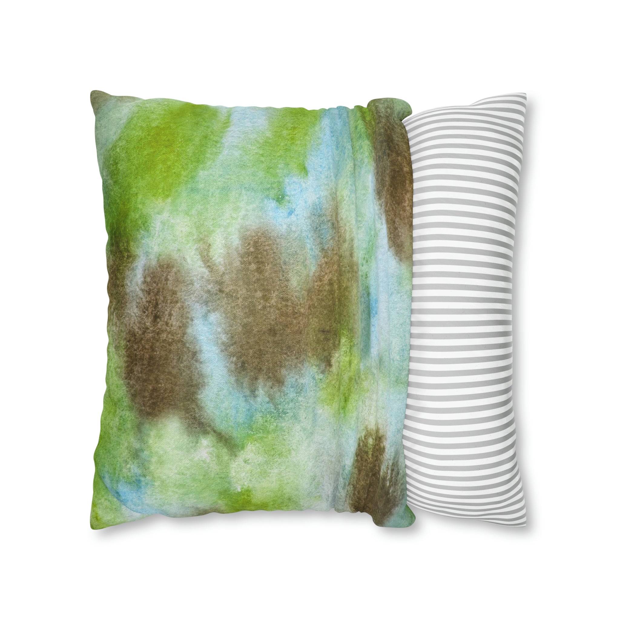 Abstract Boho Pillow Cover | Green Brown Watercolor