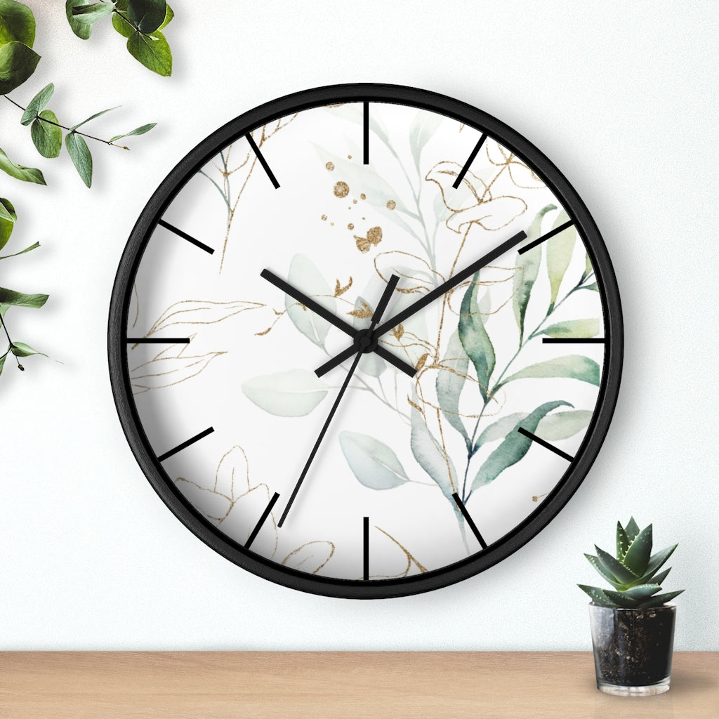 Wood, Floral Wall Clock, Eucalyptus 10"