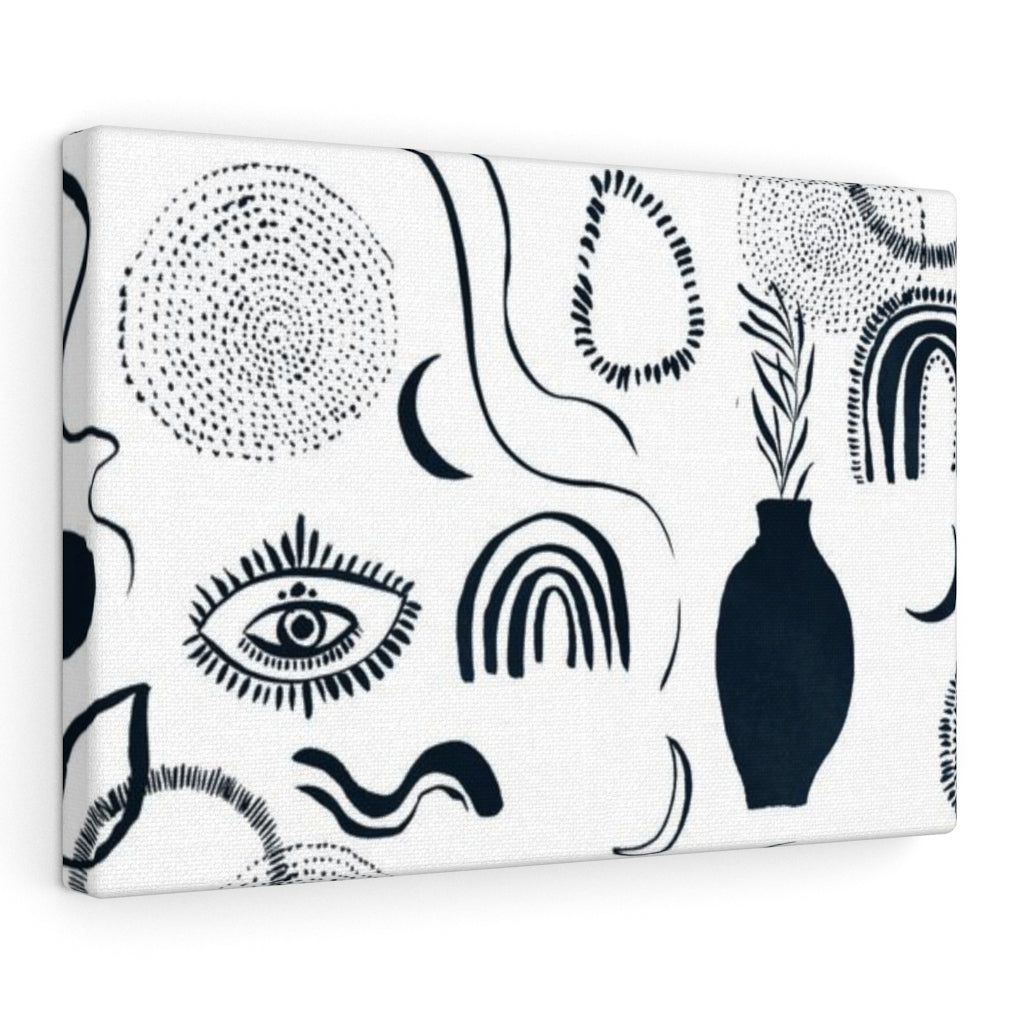 MINIMALIST WALL CANVAS ART | White Navy Blue Boho Eyes