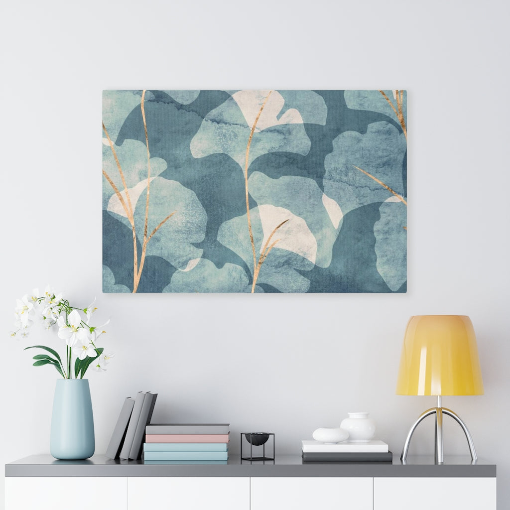 FLORAL WALL CANVAS ART | Blue Beige Ginko