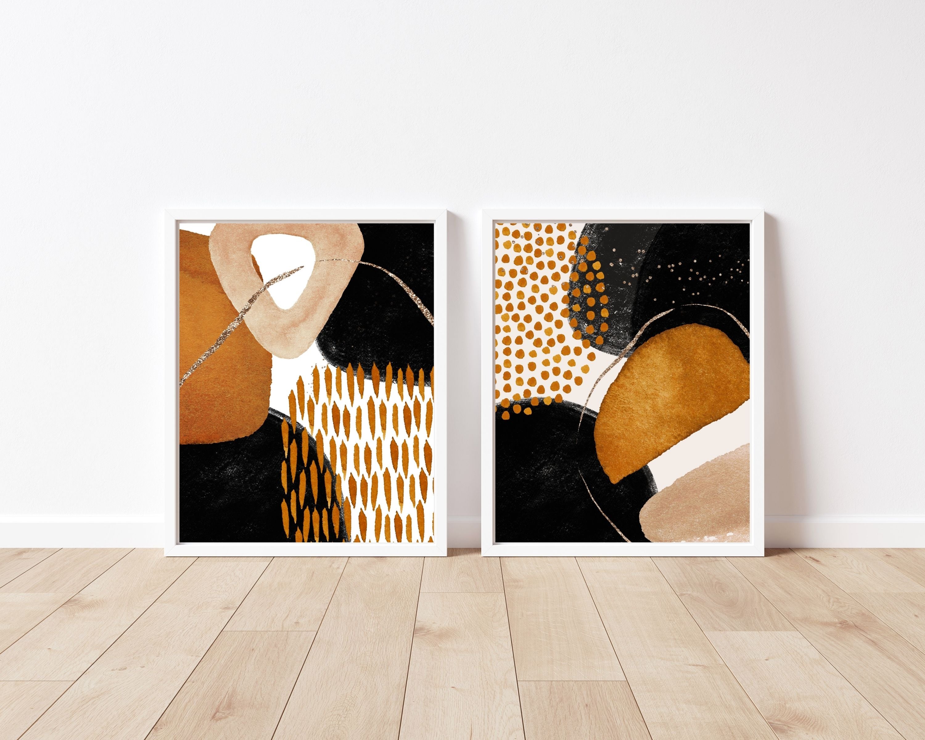 Abstract Boho Art Prints | Burnt Orange Black