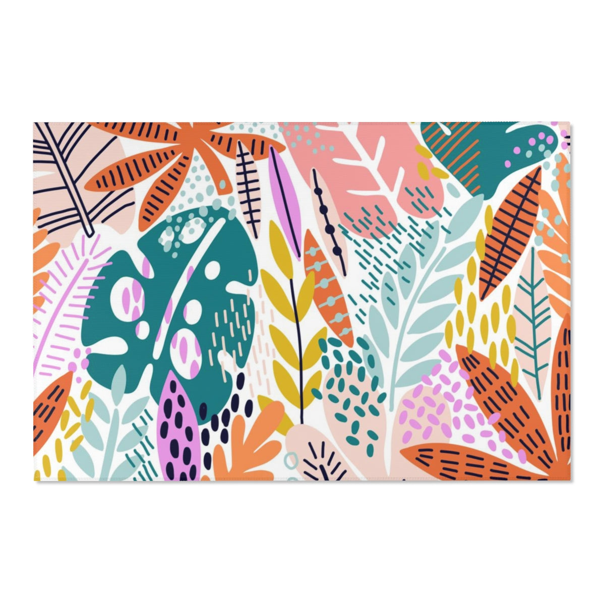 Floral Area Rug | Groovy Colorful Jungle Leaves