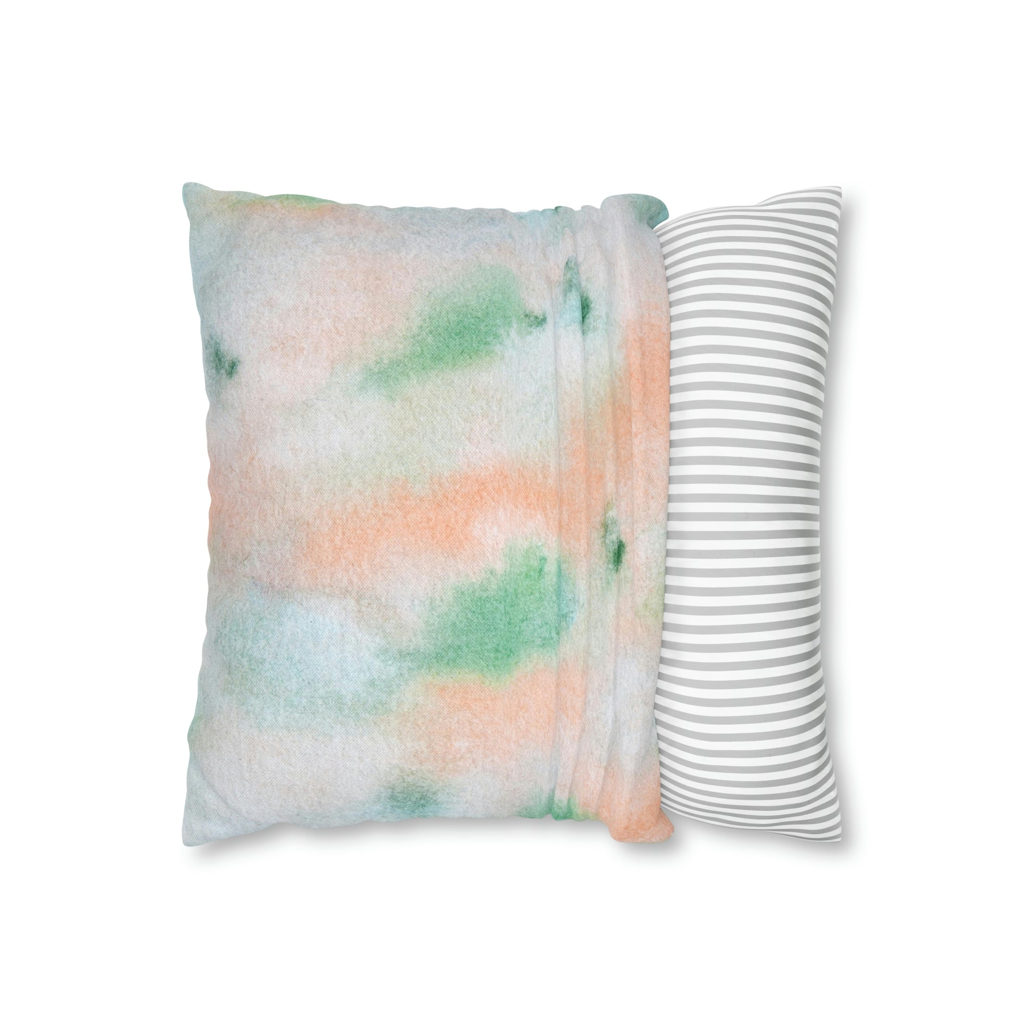Abstract Boho Pillow Cover | Green Peach Pink Ombre Watercolor