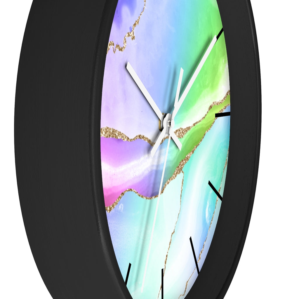 Marble Print, Wood, Wall Clock, Rainbow Colors 10"