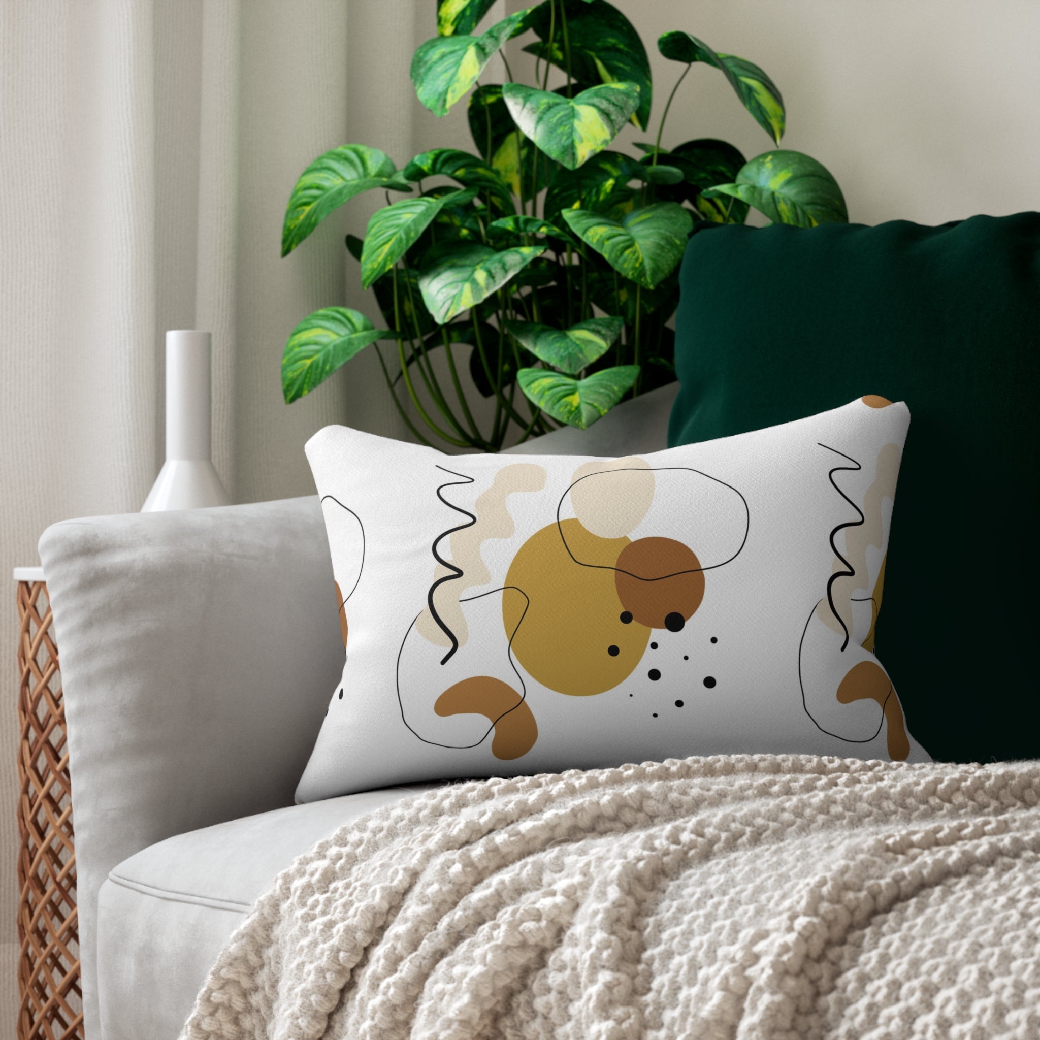 Abstract Lumbar Pillow | Boho White Black Brown Beige