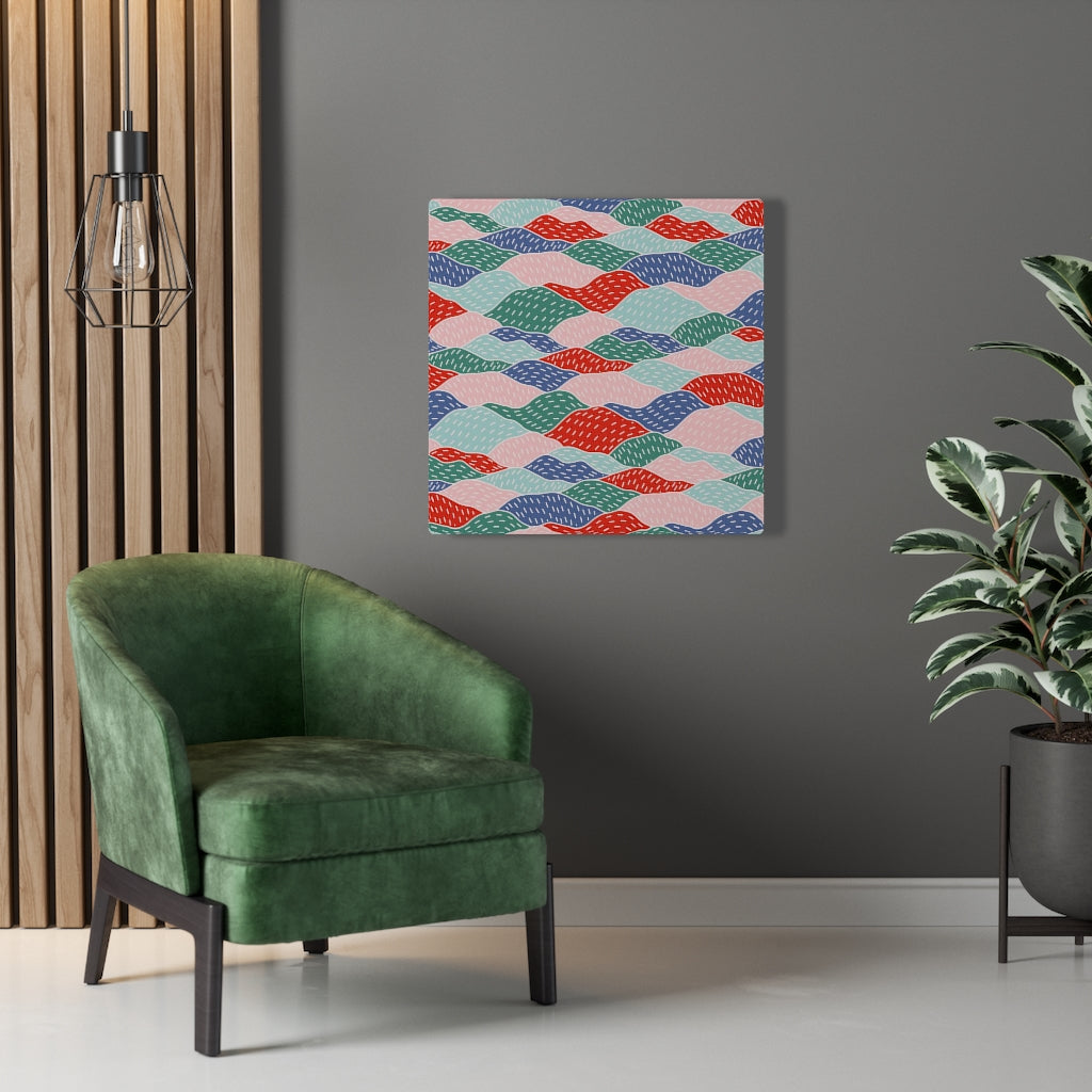 Abstract Canvas Art | Red Green Blue Hills
