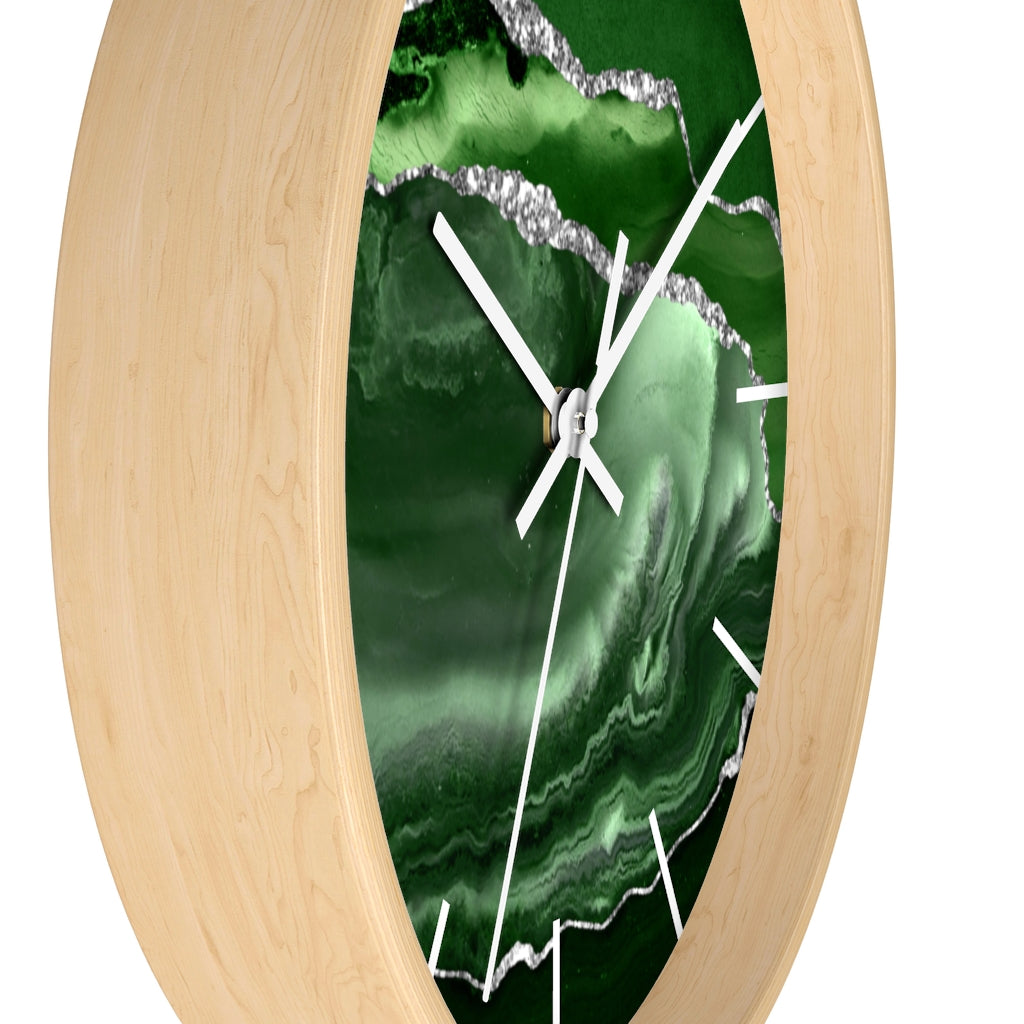 Marble Print, Wood, Wall Clock, Emerald Green 10"
