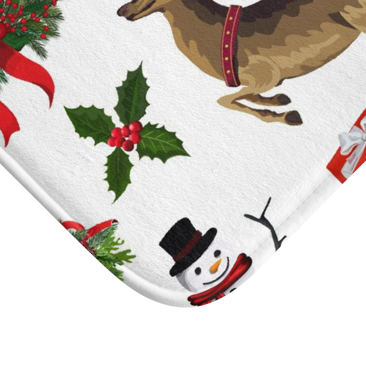 Christmas Bath Mat | White Reindeer Festive Trees