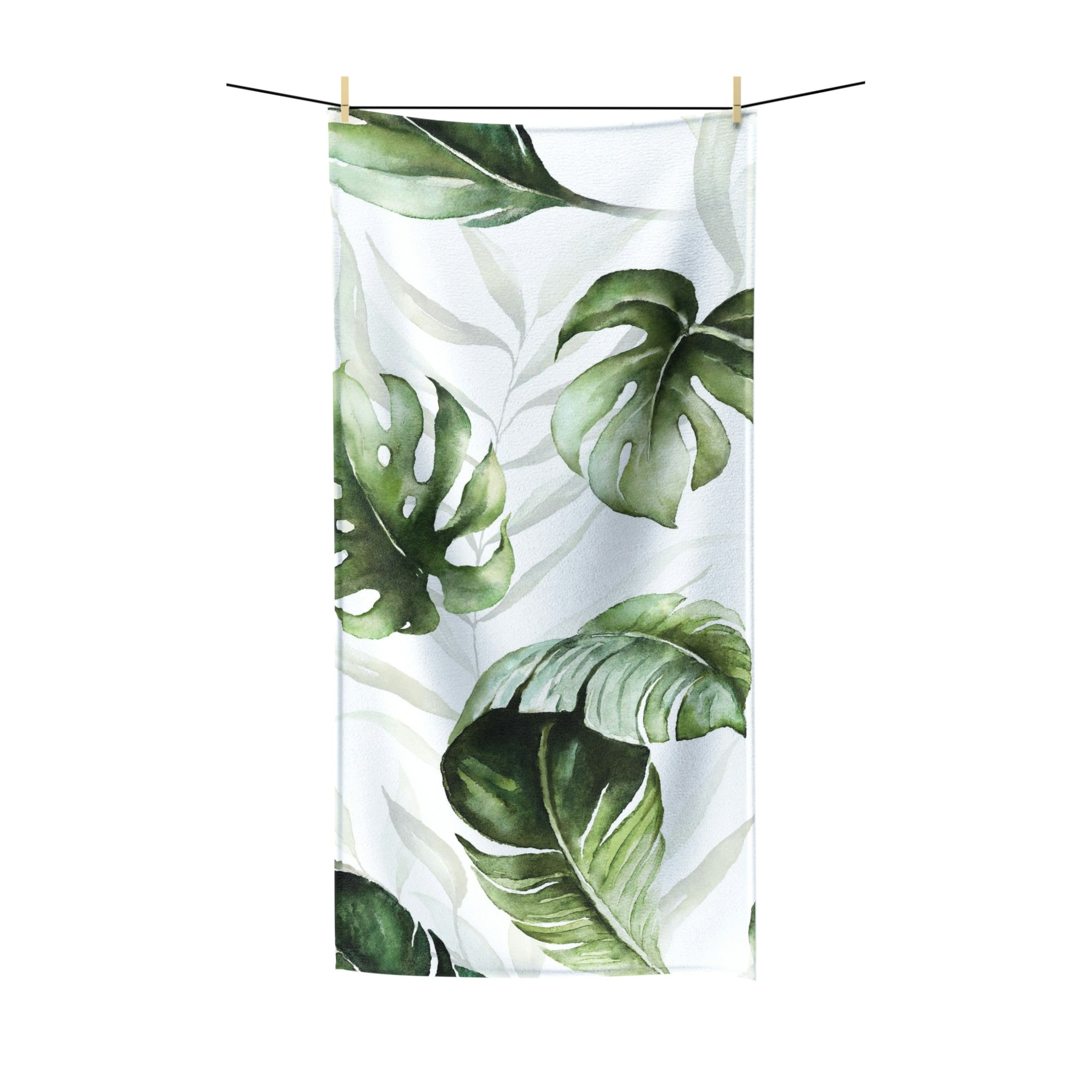 Floral Boho Bath Towel | Monstera Sage Green Leaves