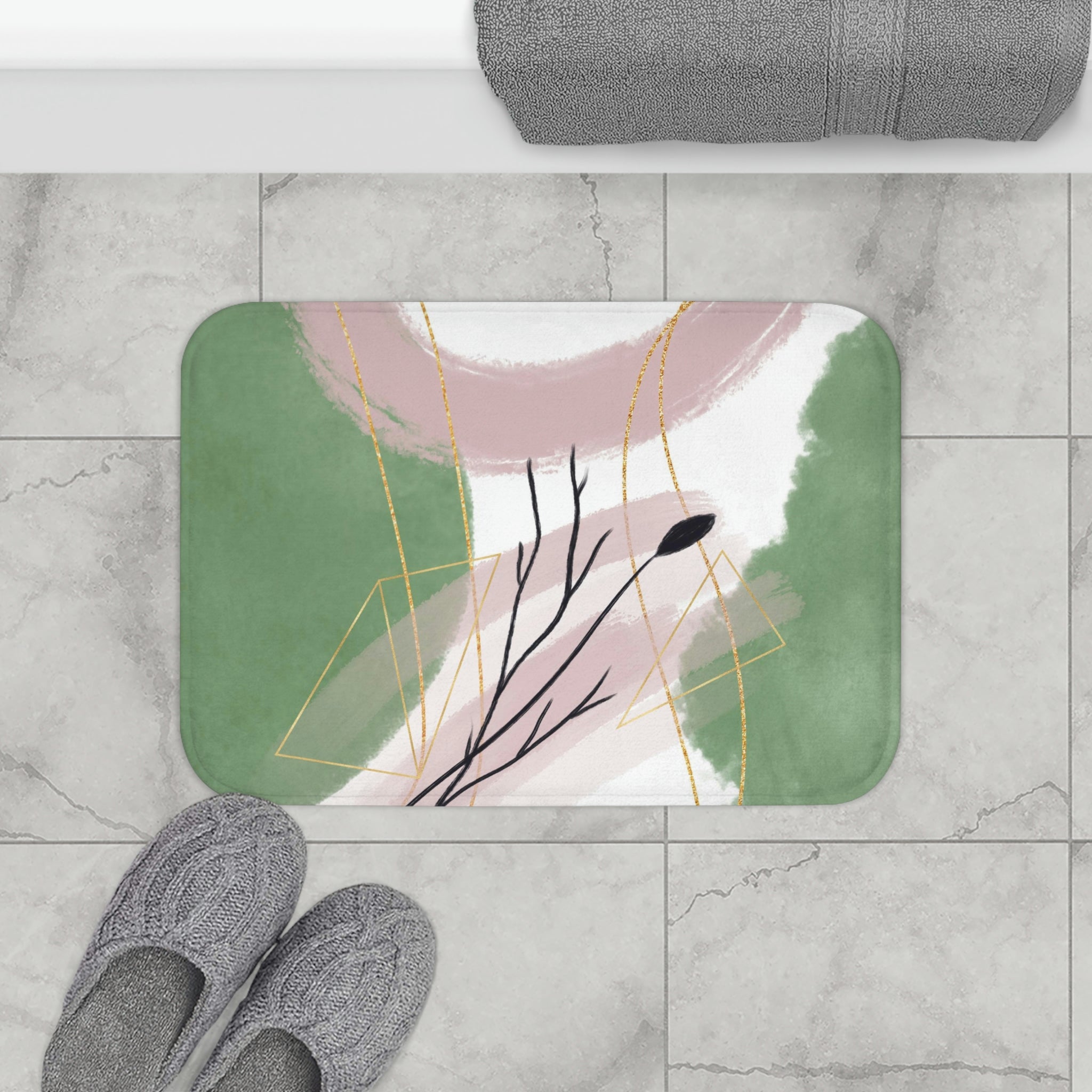 Boho Abstract Bath, Kitchen Mat | Sage Green, Dusty Pink