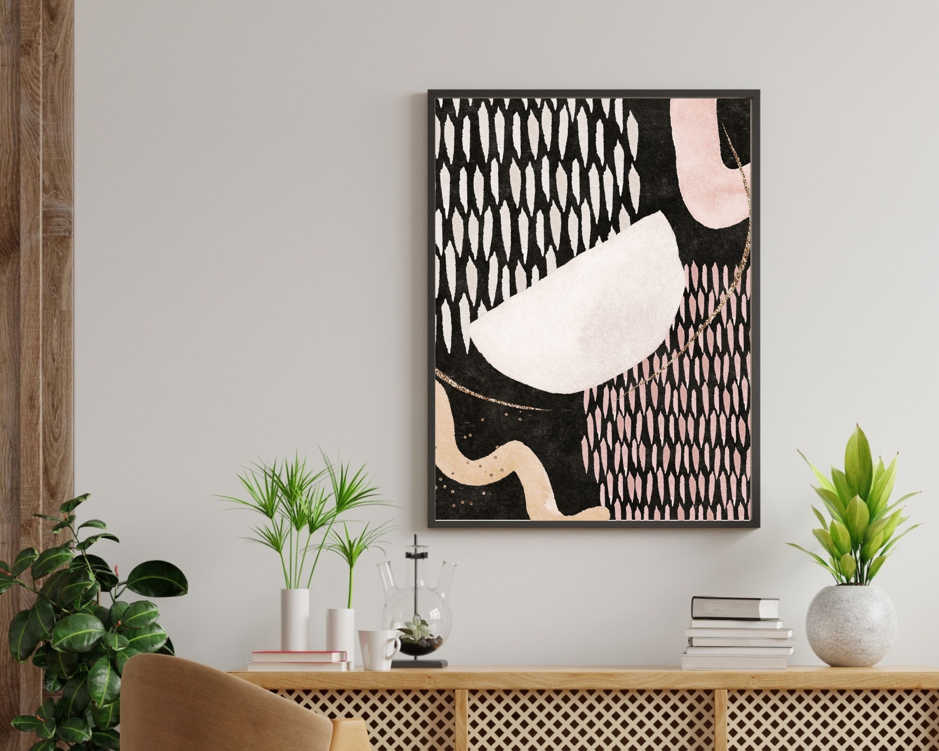 Abstract Boho Art Prints | Blush Pink Beige Black