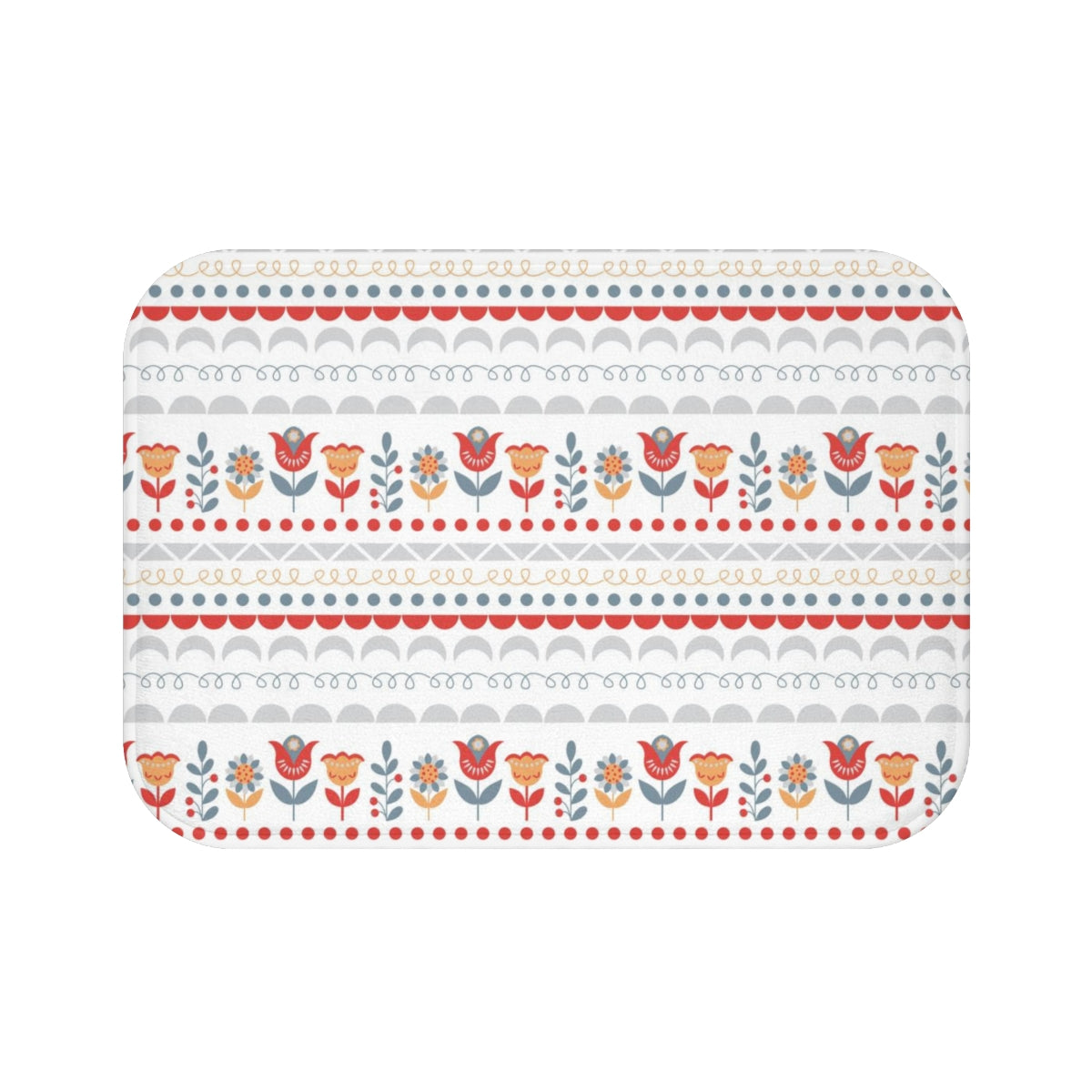 Christmas Bath Mat | Orange Red Nordic Folk Floral Pattern