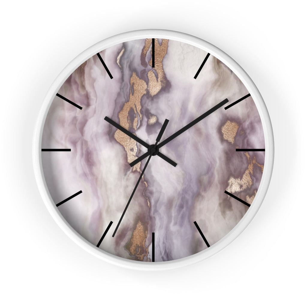Marble Print, Lavender Wood Wall Clock 10"