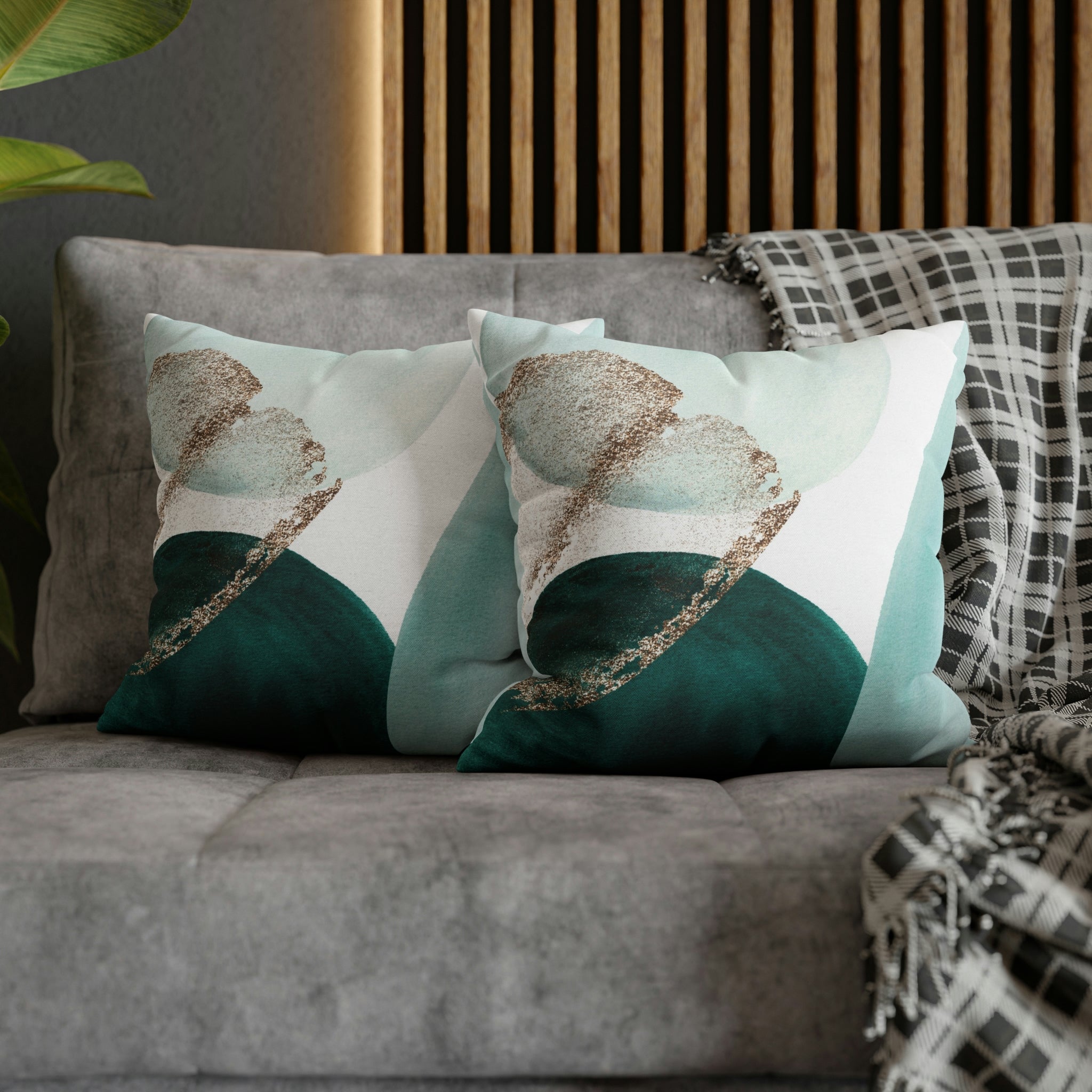 Abstract Boho Pillow Cover | Green Teal Gold