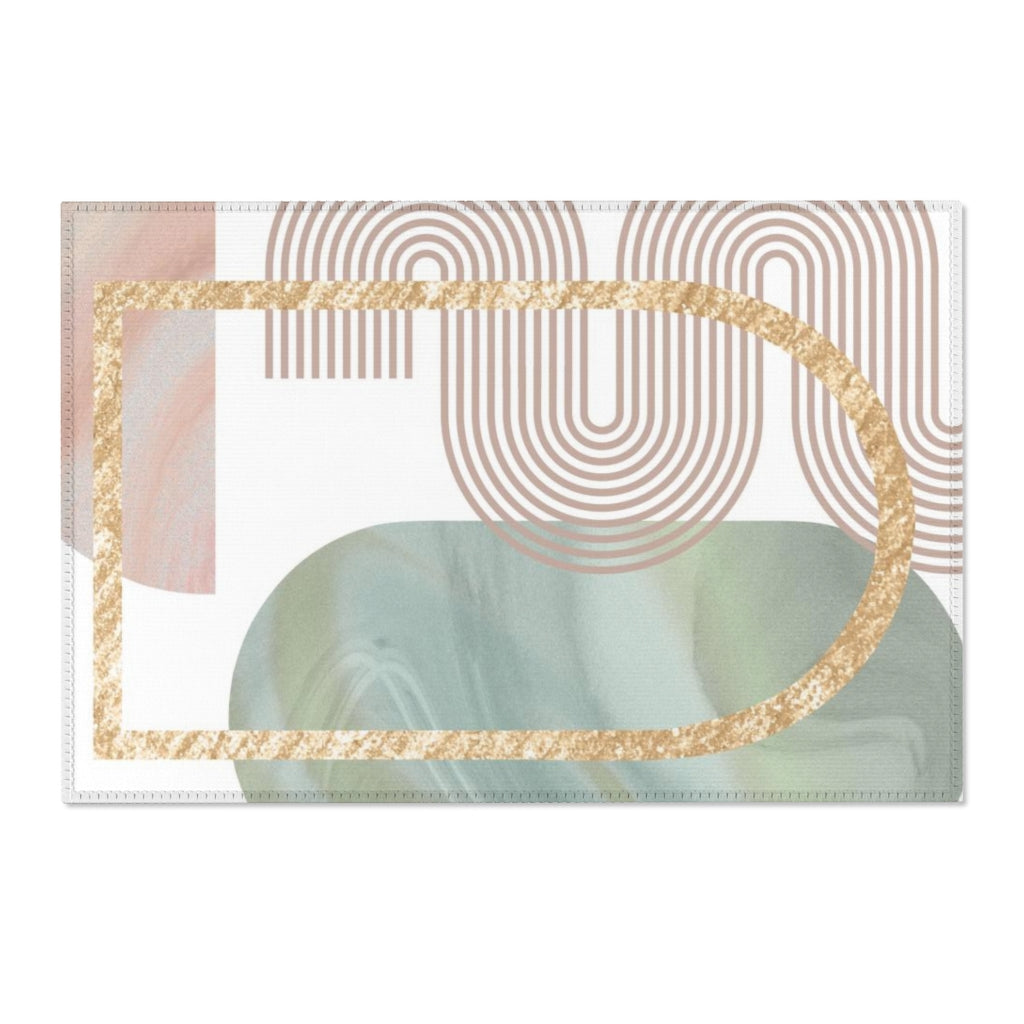 Geometric Area Rug | Green Beige Gold Shapes