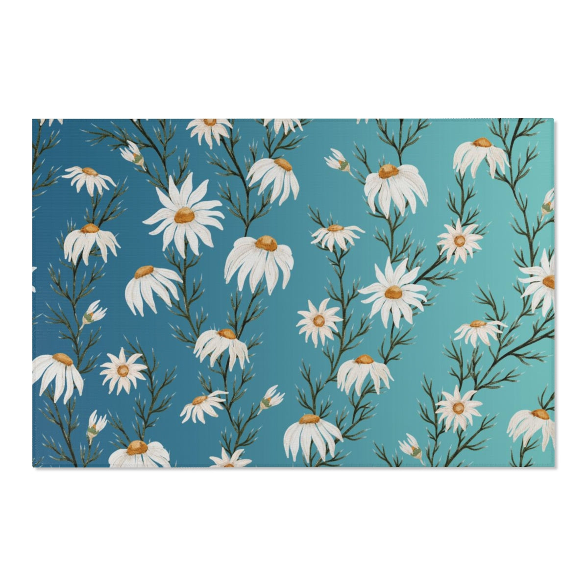 Floral Area Rug | Navy Teal Ombre Daisies
