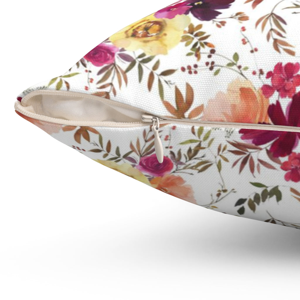 Floral Boho Pillow Cover | White Peach Burgundy Yellow Orange Peonies Green