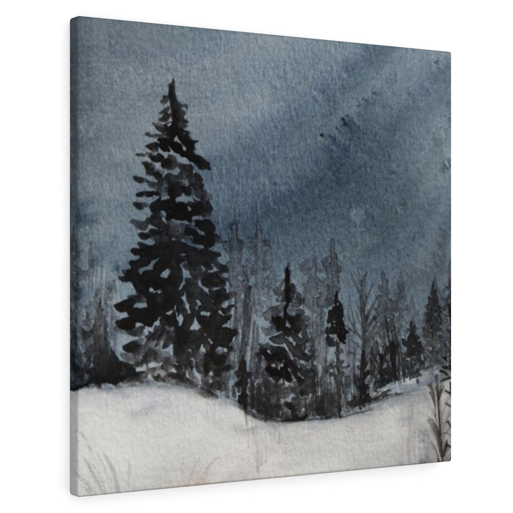 FLORAL WALL CANVAS ART | Navy Blue Winter Night Forest