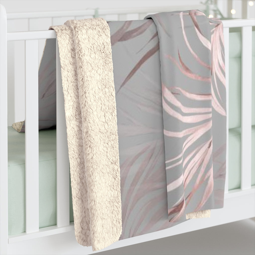 Floral Comfy Blanket | Gray Blush Pink Leaves