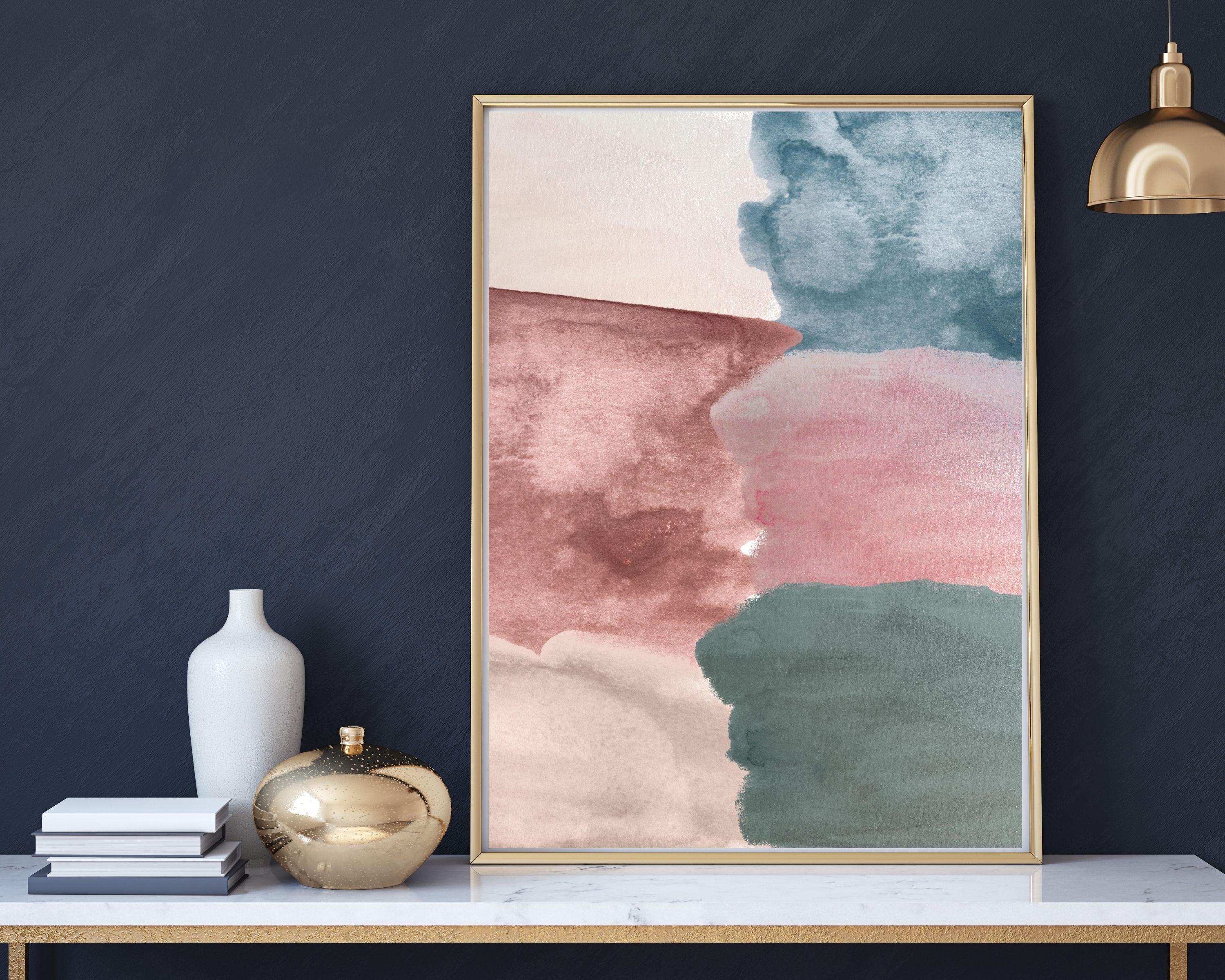 Abstract Boho Art Prints | Beige Green Sky Blue