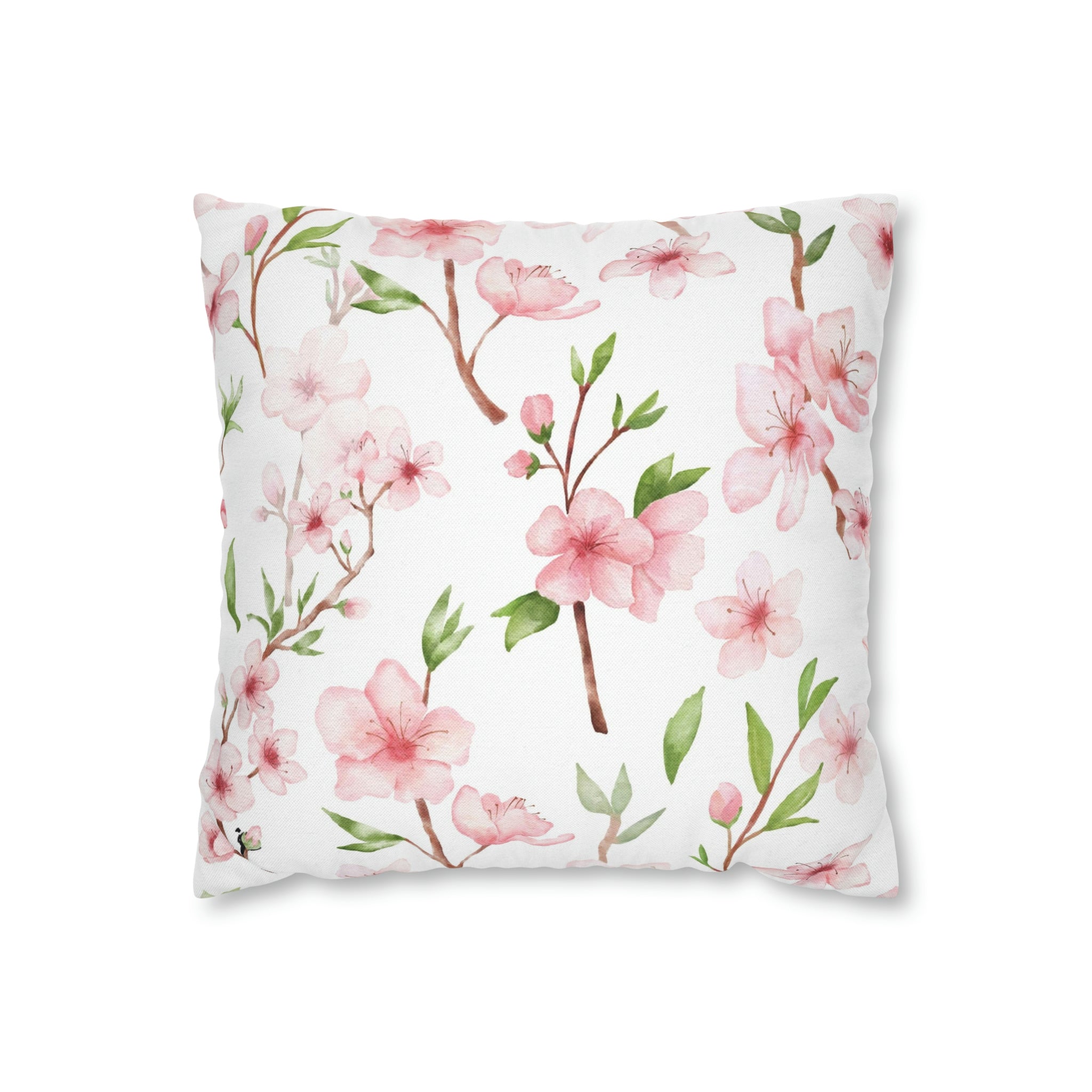 Floral Boho Pillow Cover | Pink Green Sakura Watercolor