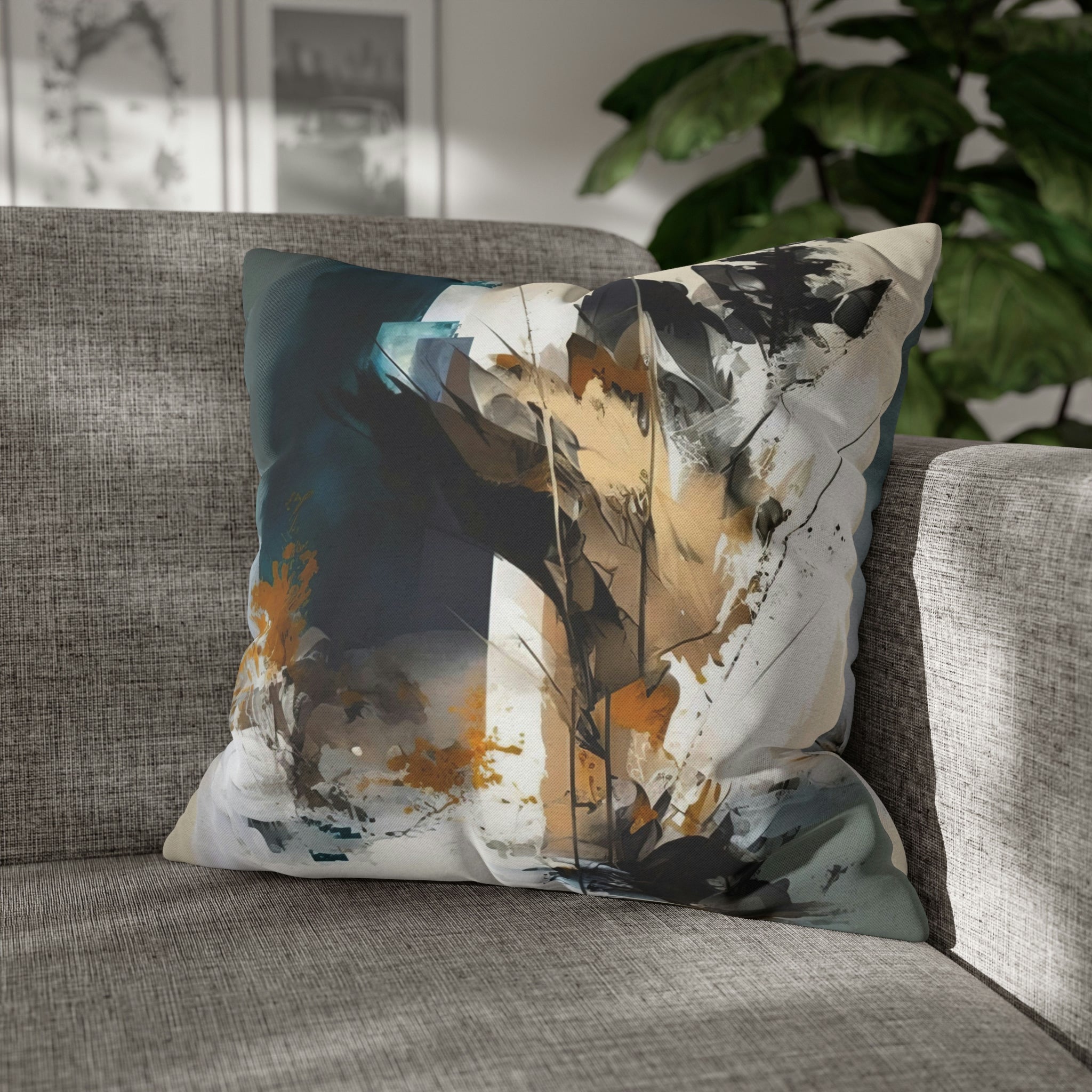 Abstract Pillow Cover | Beige Blue White