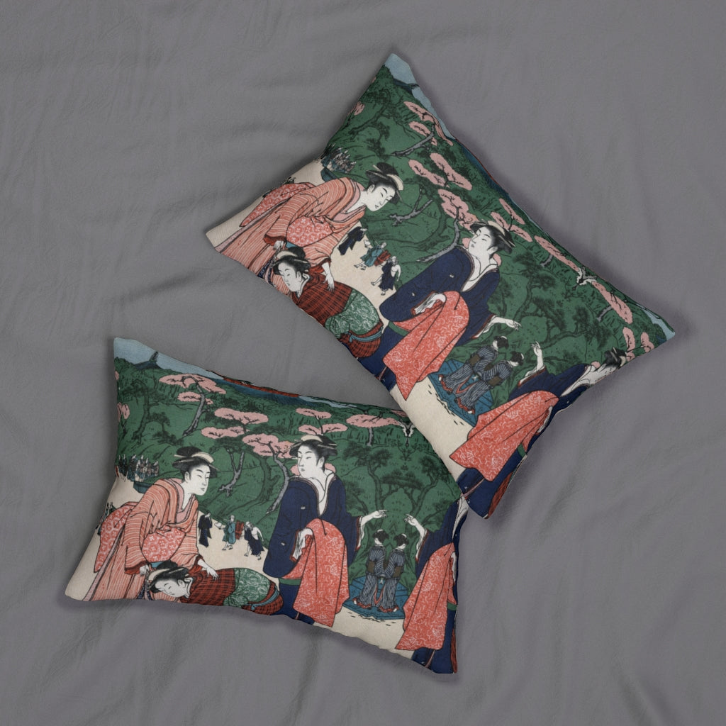 Whimsical Boho Lumbar Pillow | Green | Japanese Lady