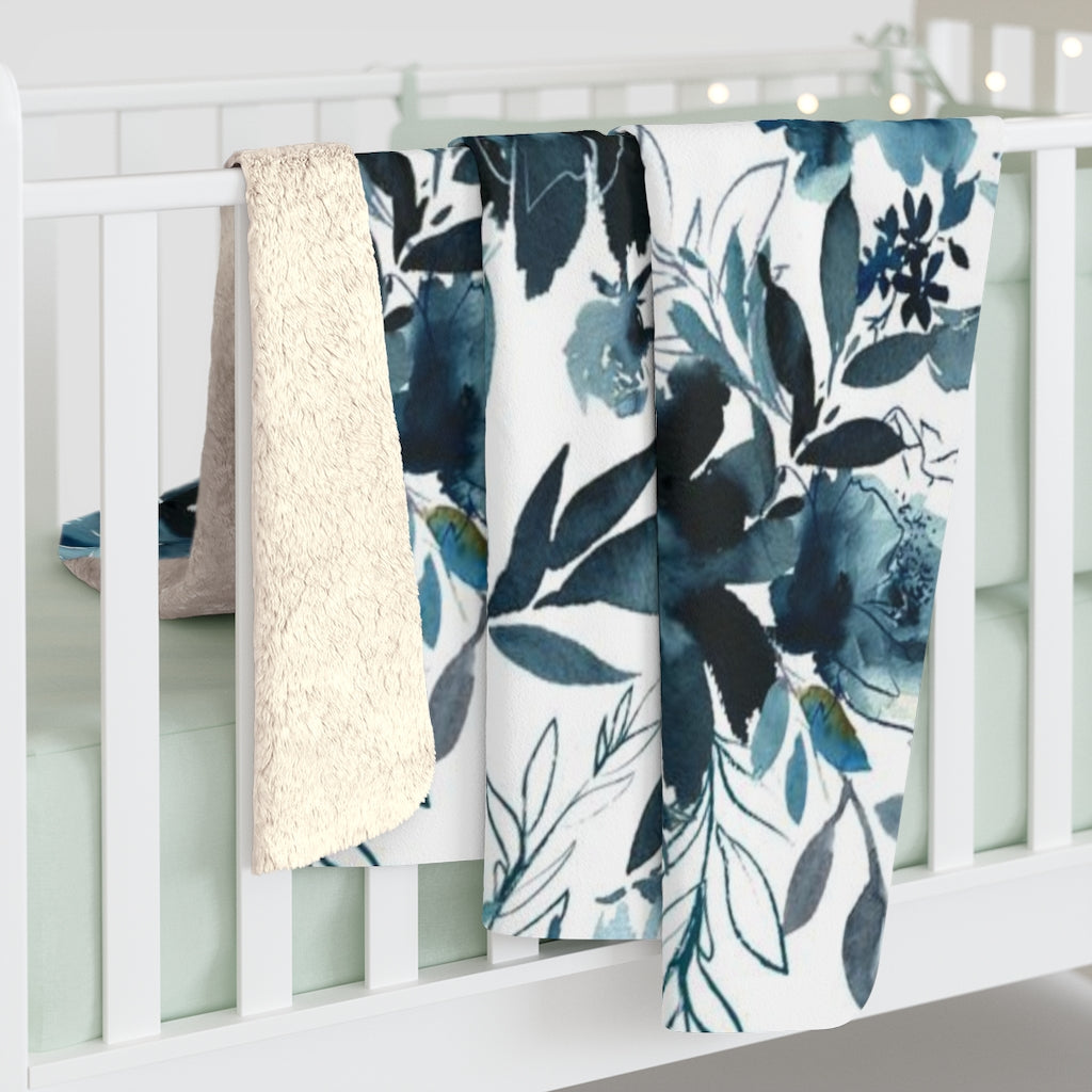 Floral Comfy Blanket | White Indigo Blue Flowers