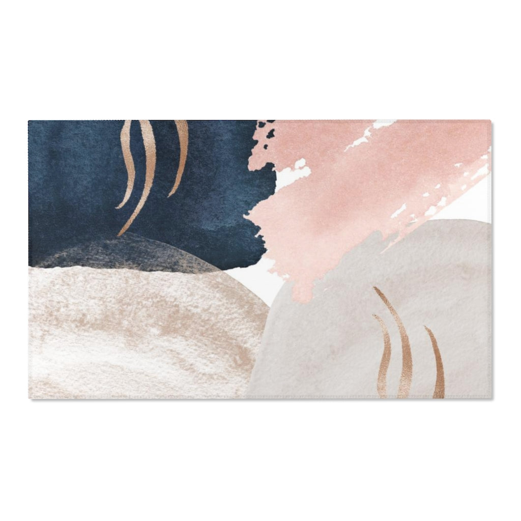 Abstract Area Rug | Navy Blush Pink Gold Beige