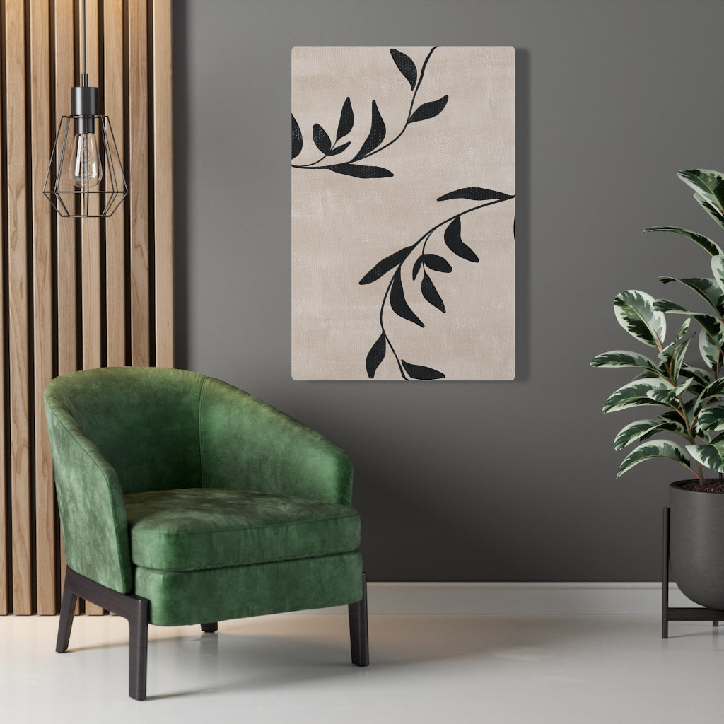 FLORAL CANVAS ART | Beige Black Leaves
