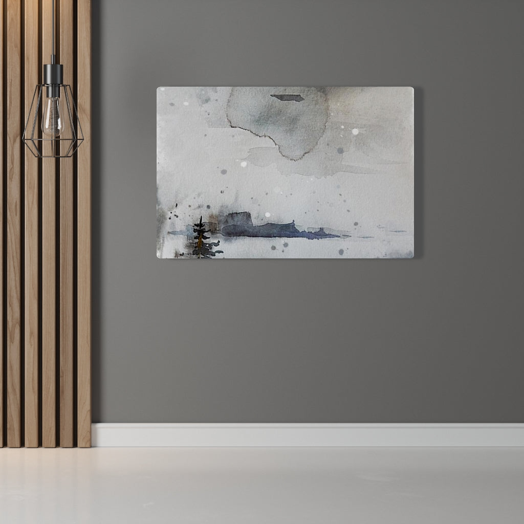 WHIMSICAL WALL CANVAS ART | Grey Navy Blue Black Lake