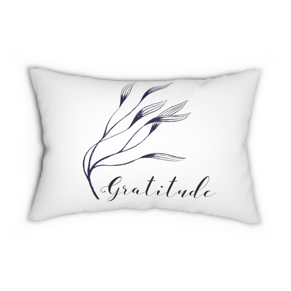 With Saying Lumbar Pillow | White | Gratitude