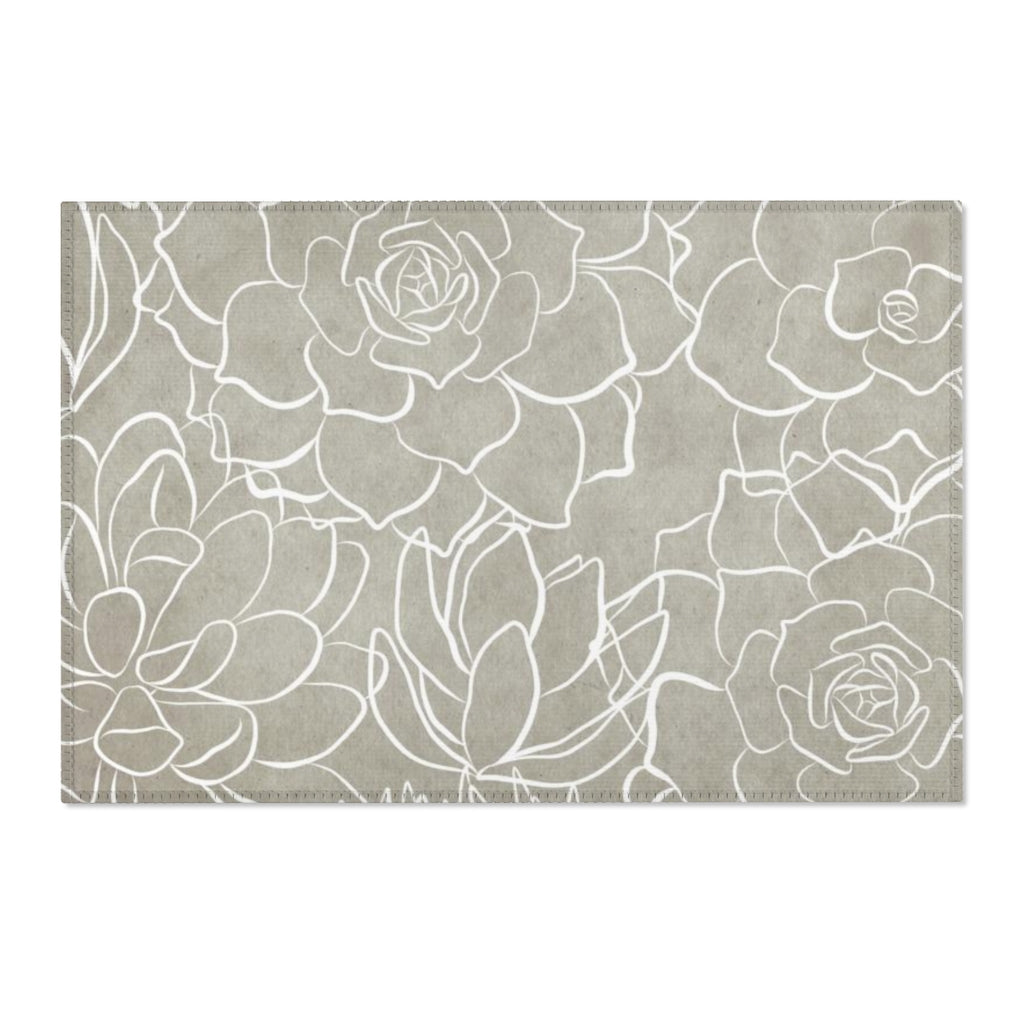 Floral Boho Area Rug | Beige White Cactus