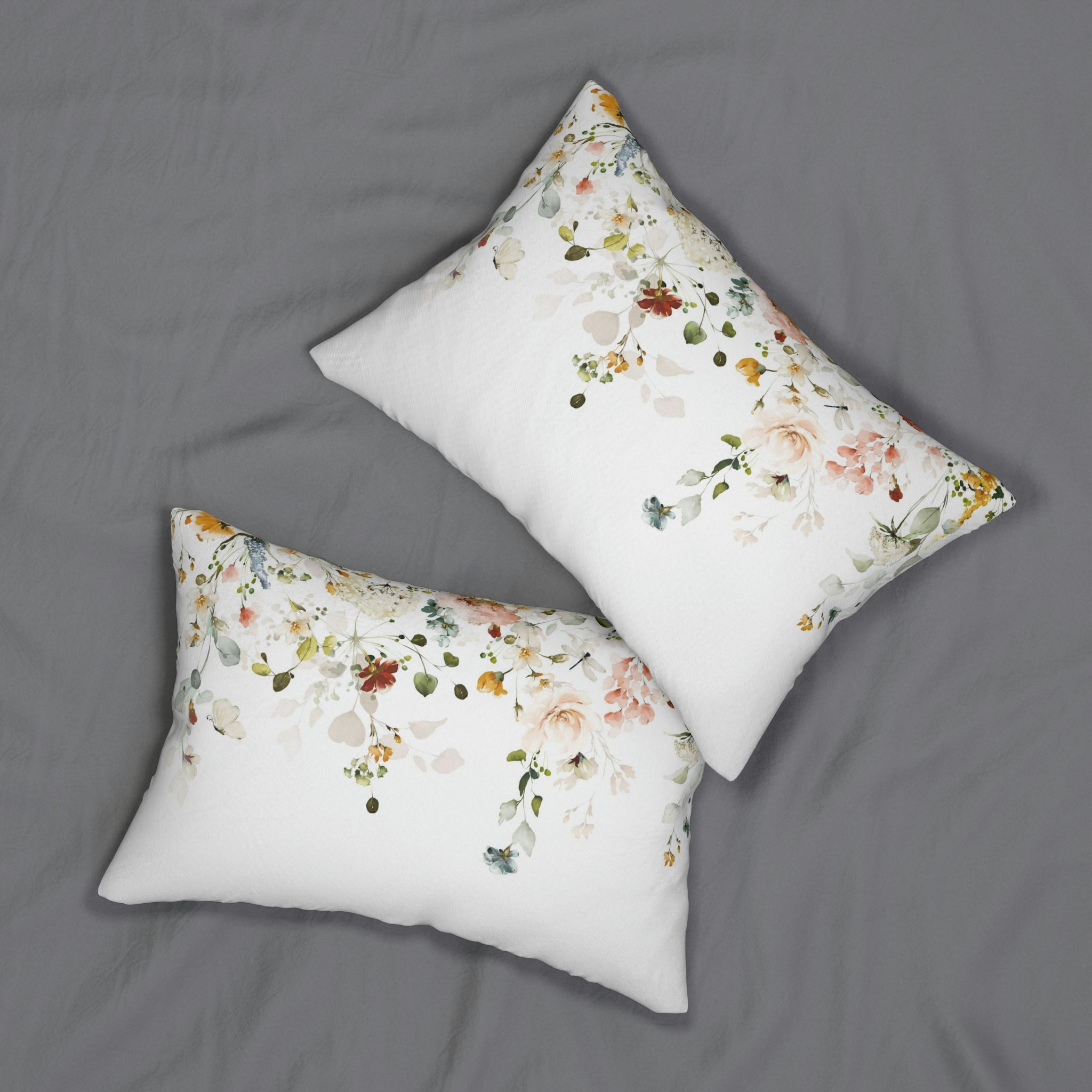 Botanical Lumbar Pillow | White, Blush, Green Spring Florals